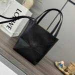 Loewe Puzzle Fold Tote in shiny calfskin Mini Black - Image 2
