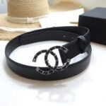 Chanel Belt With Double C Buckle Black with Silver mix Black Hardware Women Belt 30MM - Image 2
