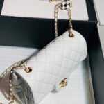 Chanel Classic Flag Bag Pearl Crush Mini Square Flap Bag White   Light Gold Hardware - Image 15