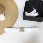 Chanel Belt Velvet White With Double C Buckle Gold-Toned and Strass Hardware Women Belt 30MM