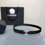 Chanel Belt With Double C Buckle Black With Full Silver Hardware Women Belt 30MM