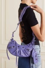 BALENCIAGA Le Cagole XS studded crinkled-leather shoulder bag purple - Image 5