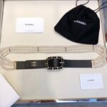 Chanel Belt In Black Imitation Pearls With Gold-Toned Square Metal and Strass Women Belt 30MM