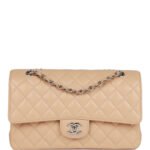 Chanel Classic Flag Bag Medium Classic Double Flap Bag Beige Caviar Silver Hardware