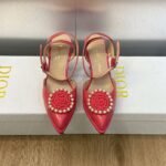 Dior Pearl Beading Flower Ankle Strap Slingbacks