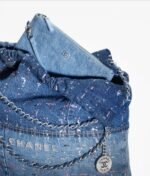 CHANEL 22 HANDBAG Denim Patchwork, Glitters & Silver-Tone Metal Light Blue, Blue, Pink, White & Dark Blue - Image 3