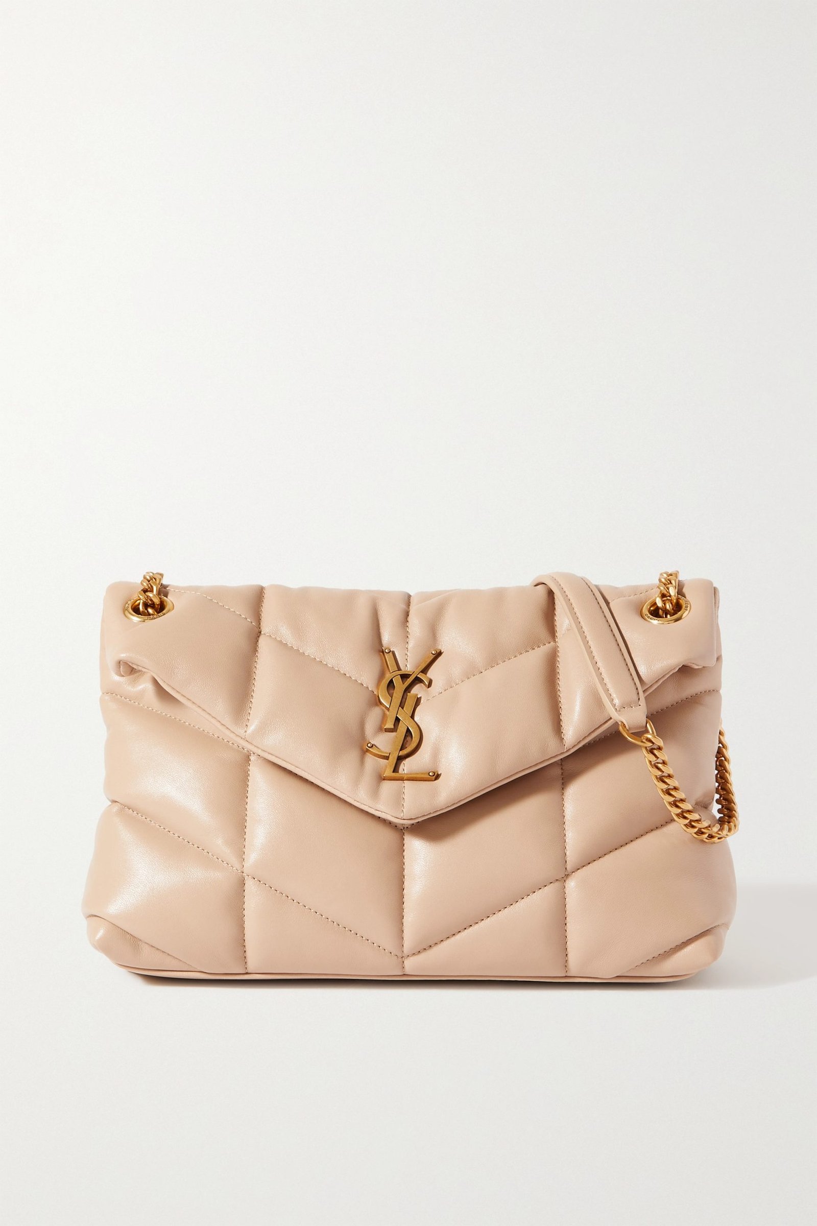 SAINT LAURENT Loulou Puffer small quilted leather shoulder bag beige