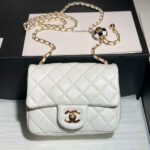 Chanel Classic Flag Bag Pearl Crush Mini Square Flap Bag White   Light Gold Hardware - Image 8