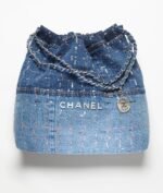 CHANEL 22 HANDBAG Denim Patchwork, Glitters & Silver-Tone Metal Light Blue, Blue, Pink, White & Dark Blue