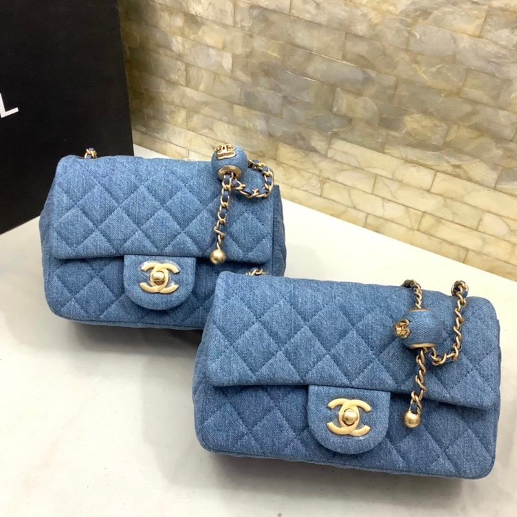Chanel Classic Flag Bag Quilted Denim 20CM