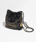 CHANEL 22 MINI HANDBAG Shiny Calfskin & Gold-Tone Metal Black - Image 3