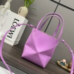 Loewe Mini Puzzle Fold Tote in shiny calfskin Purple - Image 4
