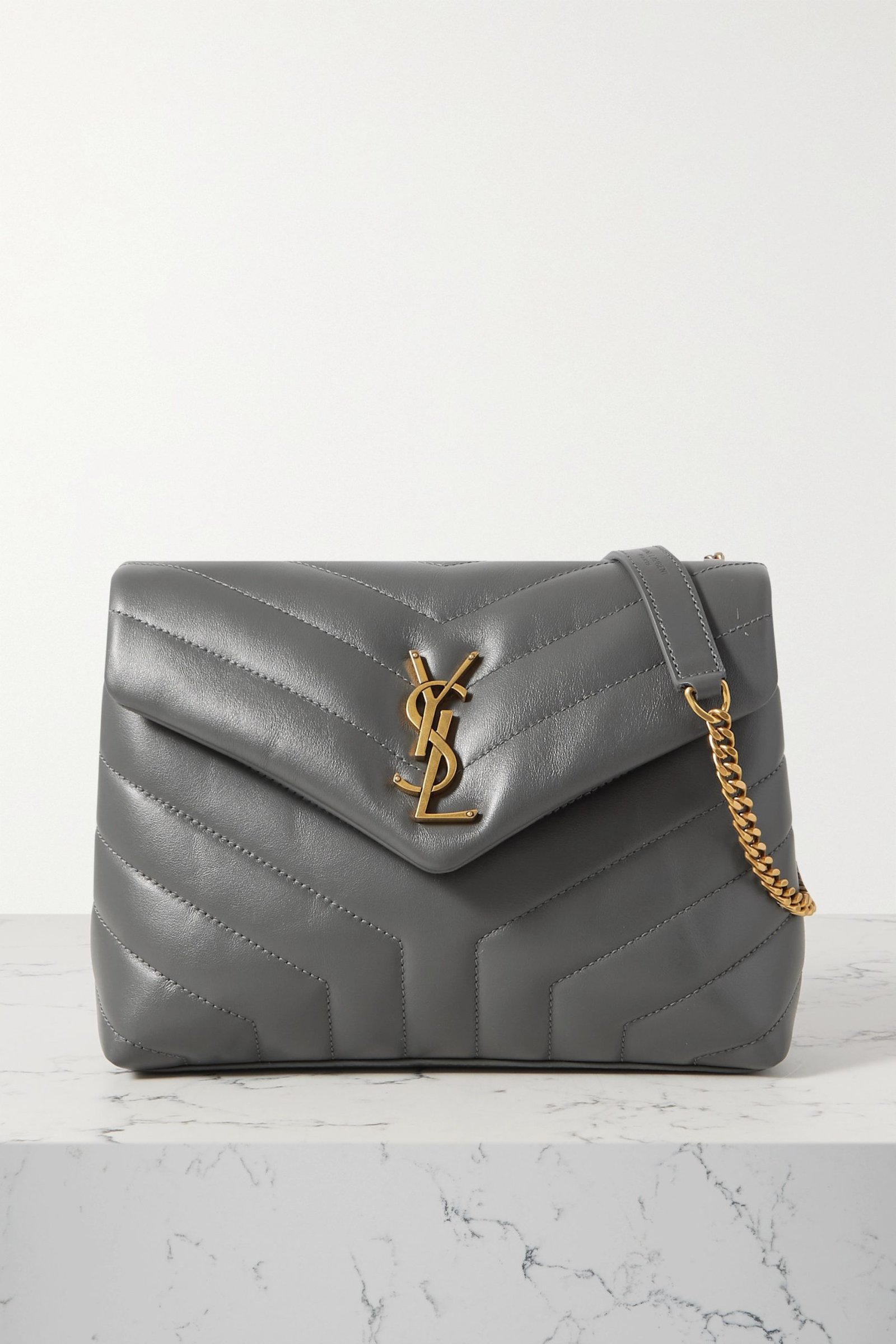 SAINT LAURENT YSL Loulou small quilted leather shoulder bag grey