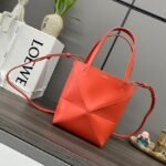 Loewe Mini Puzzle Fold Tote in shiny calfskin Red - Image 2