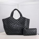 Chanel Leather&Canvas Tote Shoulder Handbag