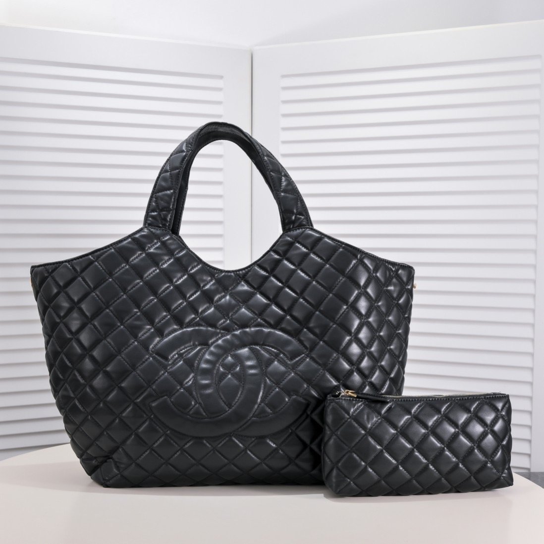 Chanel Leather&Canvas Tote Shoulder Handbag