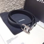 Chanel Black Belt With Double C Buckle Silver-Toned Metal Women Belt 30MM - Image 2