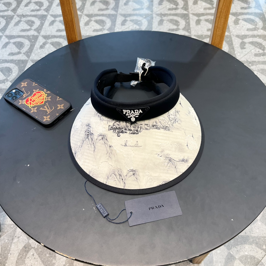 Prada Chinese Style ink Painting Empty Top Hat Sunhat