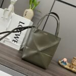 Loewe Mini Puzzle Fold Tote in shiny calfskin Green