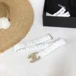 Chanel Belt Velvet White With Double C Buckle Gold-Toned and Strass Hardware Women Belt 30MM - Image 2