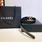 Chanel Belt With Beaded Buckle Black with Silver Hardware Women Belt 30MM - Image 6