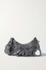 BALENCIAGA Le Cagole small studded crinkled-leather shoulder bag Grey