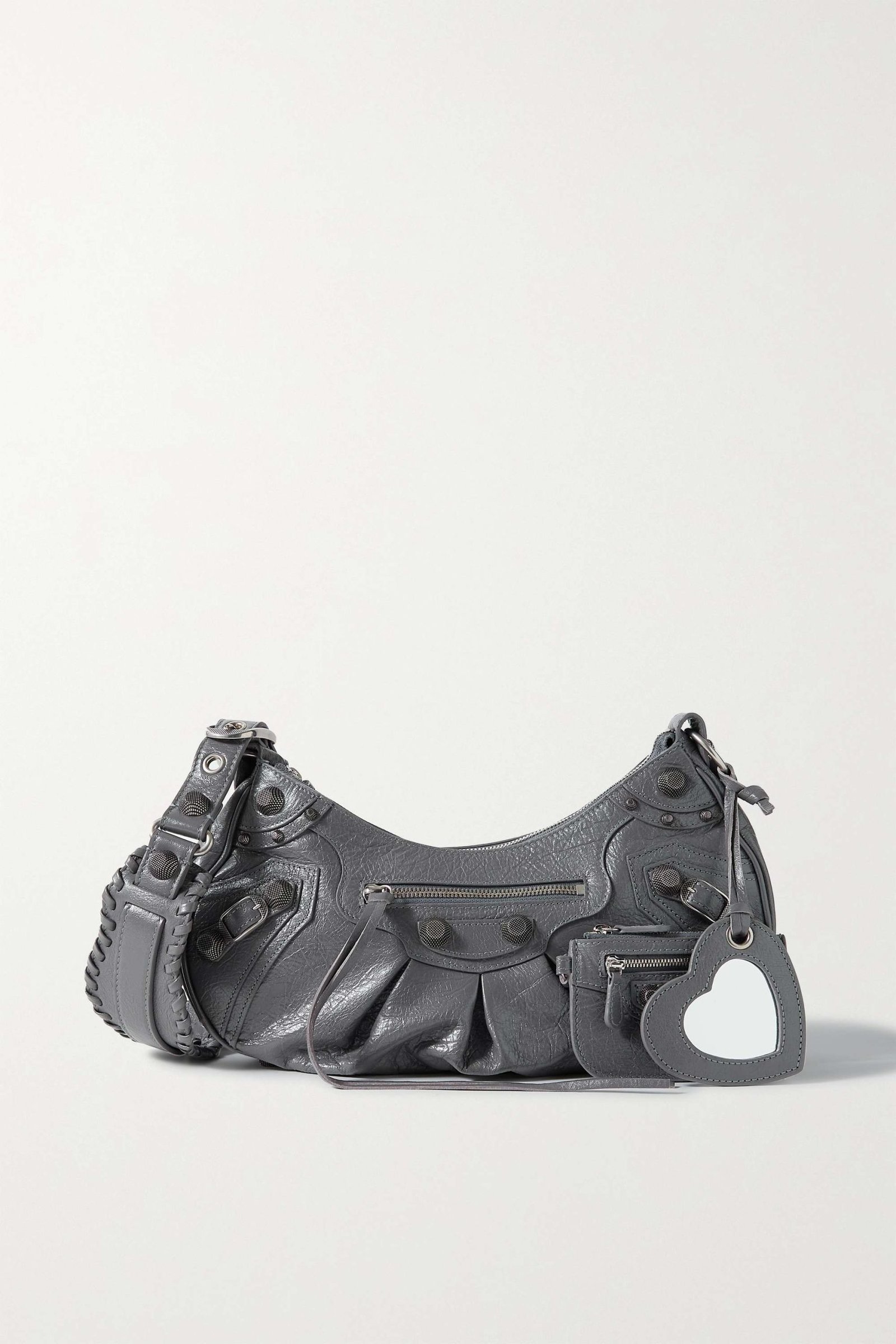7900f97bafd2e22d489695ecab62ae683d7f337a BALENCIAGA Le Cagole small studded crinkled-leather shoulder bag Grey - Image 1