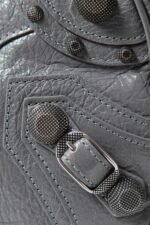 BALENCIAGA Le Cagole small studded crinkled-leather shoulder bag Grey - Image 4