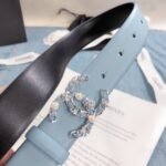 Chanel Belt With Double C Buckle Light Blue Silver Toned Hardware Women Belt 30MM - Image 2