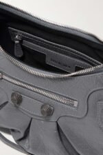 BALENCIAGA Le Cagole small studded crinkled-leather shoulder bag Grey - Image 2