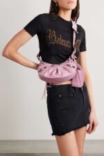 BALENCIAGA Le Cagole XS studded crinkled-leather shoulder bag pink - Image 5