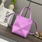 Loewe Mini Puzzle Fold Tote in shiny calfskin Purple