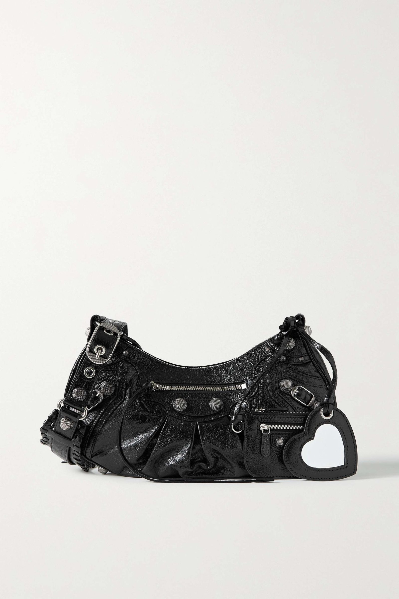 BALENCIAGA Le Cagole small studded crinkled-leather shoulder bag