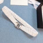 Chanel Belt Double C Buckle White Silver-Toned Hardware and Strass Women Belt 30MM - Image 9