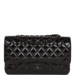 Chanel Shiny Crumpled Calfskin Quilted Medium Double Flap So Black