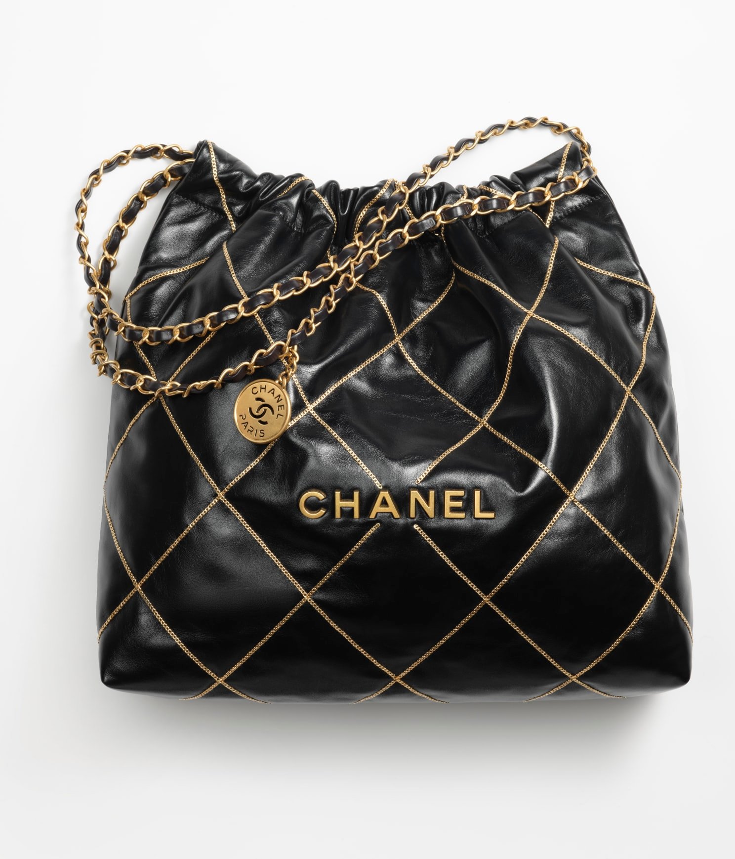 CHANEL 22 HANDBAG Shiny Calfskin & Gold-Tone Metal Black