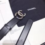 Chanel Black Belt With Double C Buckle Silver-Toned Metal Women Belt 30MM
