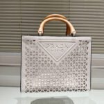 Prada Wooden Handle Hollow Orange Tote Bag - Image 3