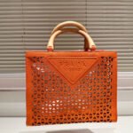 Prada Wooden Handle Hollow Orange Tote Bag - Image 2