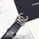 Chanel Black Belt With Double C Buckle Silver-Toned Metal Women Belt 30MM - Image 4
