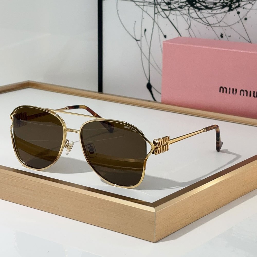 MIU MIU  Slim Metal Logo Mirror Legs Sunglasses Top quality