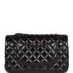 Chanel Shiny Crumpled Calfskin Quilted Medium Double Flap So Black - Image 4