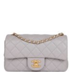 Chanel Classic Flag Bag Pearl Crush Mini Rectangular Flap Bag Light Grey   Antique Gold Hardware