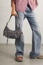 BALENCIAGA Le Cagole small studded crinkled-leather shoulder bag Grey - Image 5