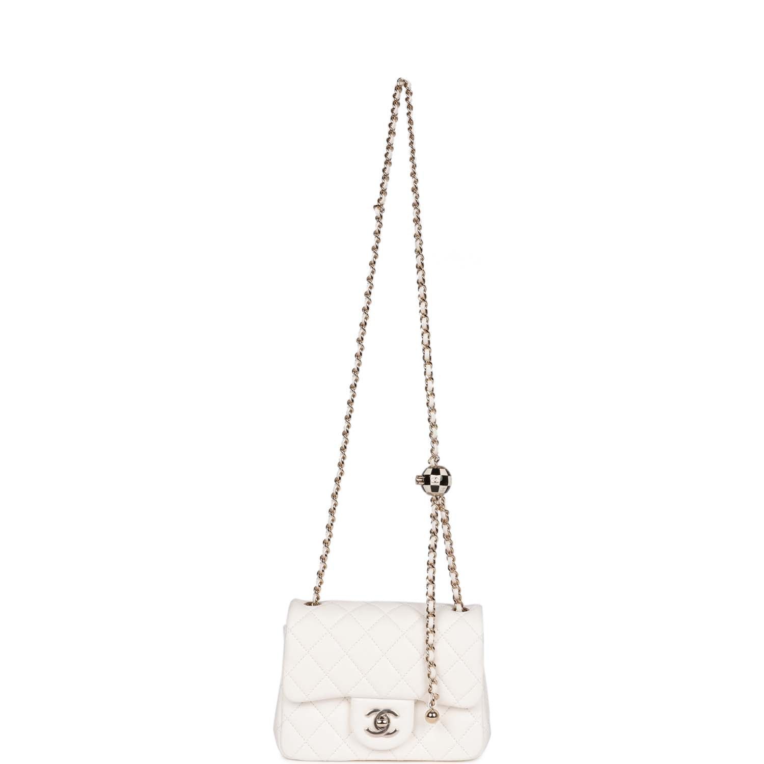 Chanel Classic Flag Bag Pearl Crush Mini Square Flap Bag White   Light Gold Hardware