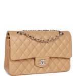 Chanel Classic Flag Bag Medium Classic Double Flap Bag Beige   Silver Hardware - Image 2