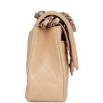 Chanel Classic Flag Bag Medium Classic Double Flap Bag Beige Caviar Silver Hardware - Image 3