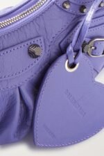 BALENCIAGA Le Cagole XS studded crinkled-leather shoulder bag purple - Image 4