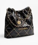 CHANEL 22 HANDBAG Shiny Calfskin & Gold-Tone Metal Black - Image 3
