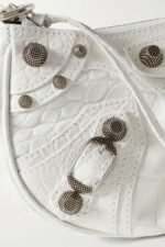 BALENCIAGA Le Cagole mini studded croc-effect leather shoulder bag white - Image 3